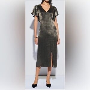 Nation Los Angeles Graphite Foil Dress Midi Skirt with Front Slit
